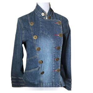 Village Jeans Womens Blue Denim Double Breasted Jacket, Size Medium, Chic
